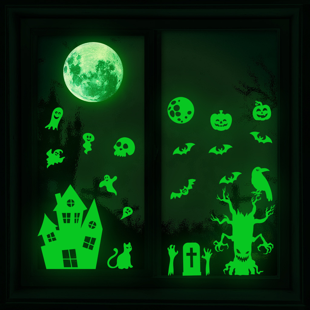 Wholesale Custom Wall Stickers Moon Ghost PVC Glow in the Dark Halloween Decorative Window Wall Stickers for Kids