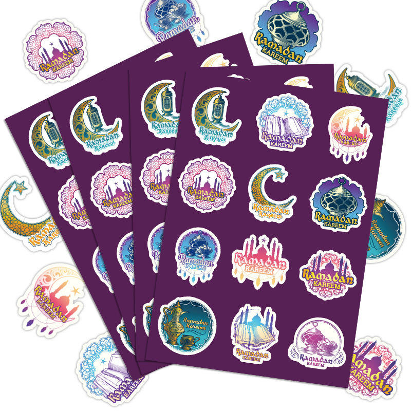 Wholesale Custom Stickers PVC Removable Waterproof Moon Castle Star Happy Ramadan Eid Decorative Stickers