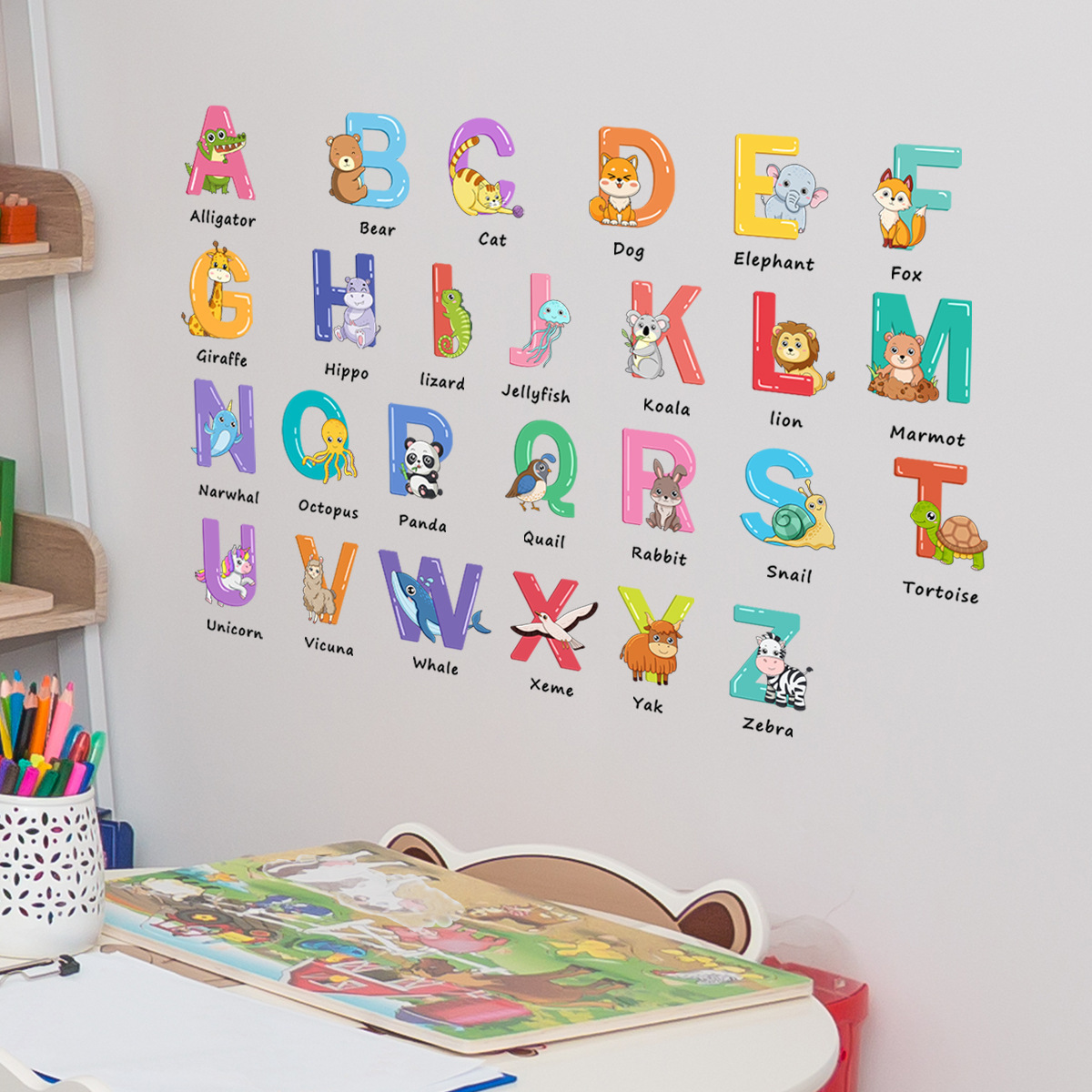 Hot Children PVC Educational Cute Cartoon Animal Alphabet Letter Nursery Decorative Wall Sticker For Kids Bedroom