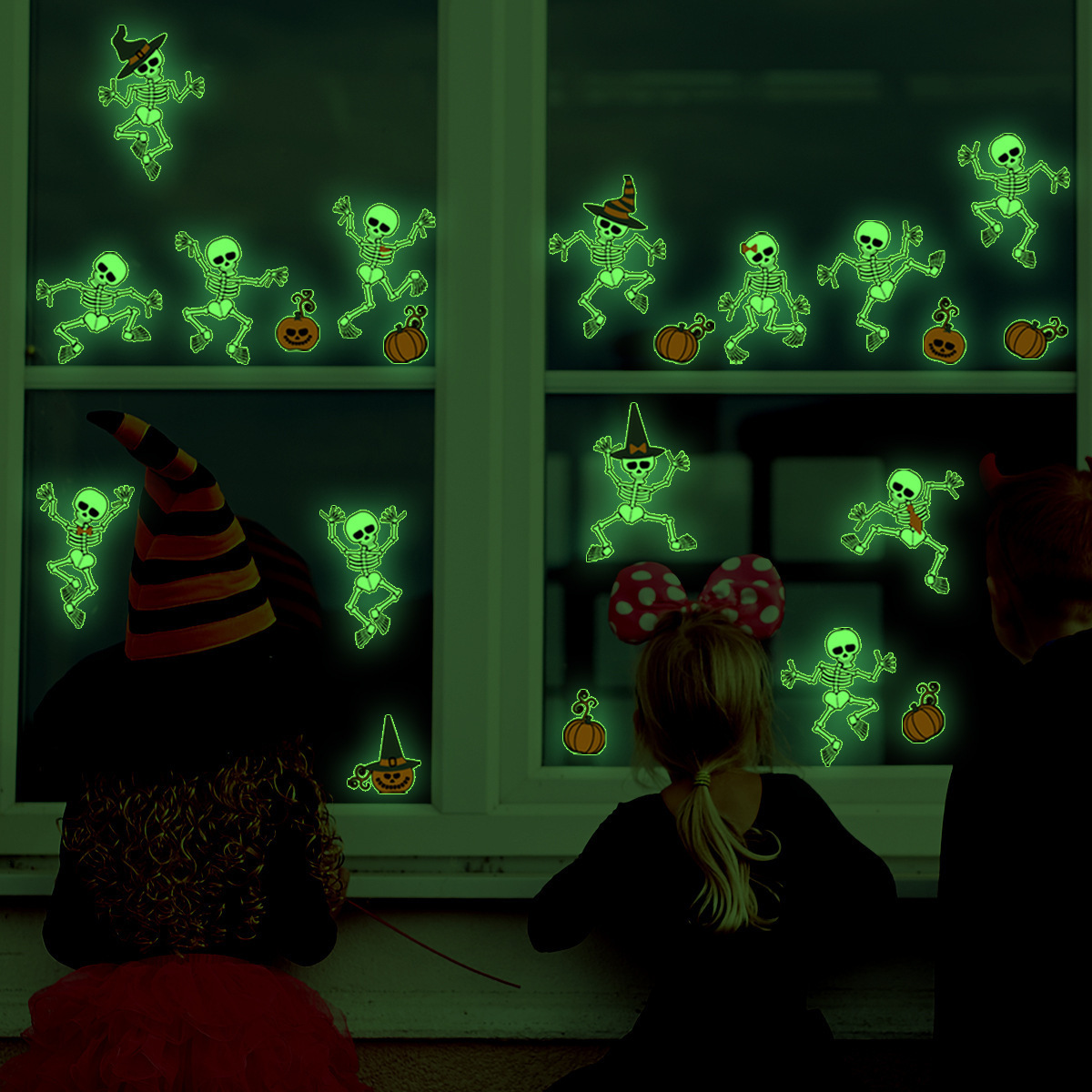 Wholesale Custom PVC Skeleton Pumpkin Glow in the Dark Halloween Decorative Window Wall Stickers for Kids