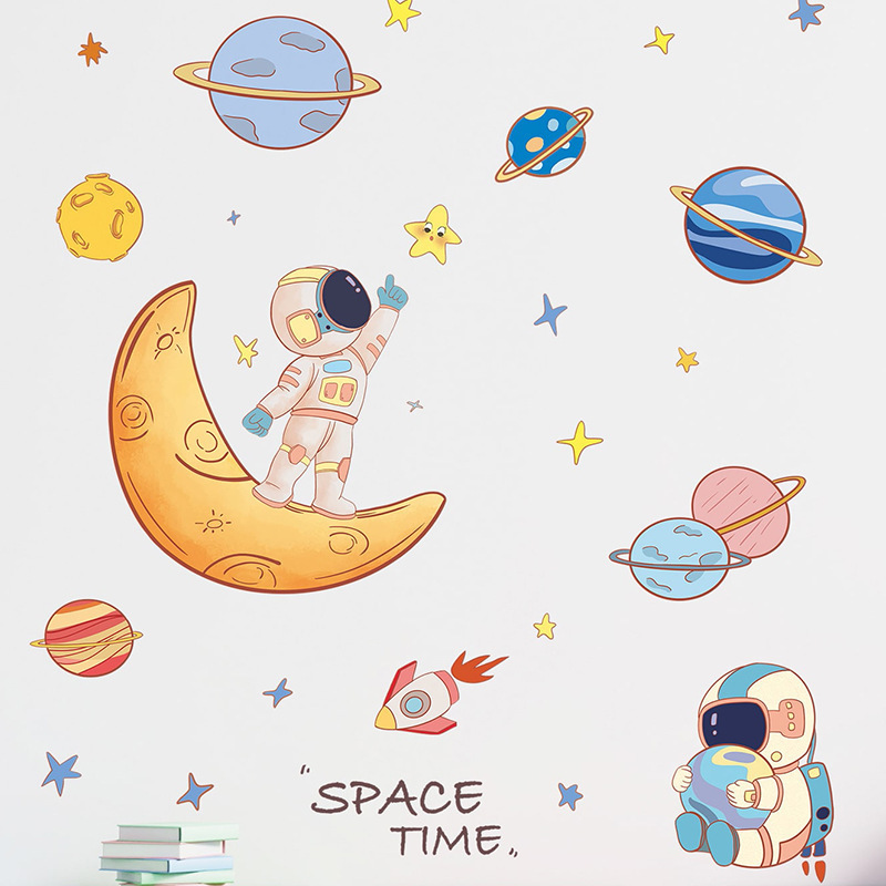 Wholesale Custom Wall Stickers PVC Cute Cartoon Astronaut Planet Home Decoration Self Adhesive Wall Stickers for Kids Room