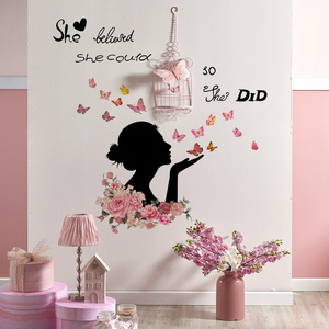 Wholesale Custom Wall Stickers PVC Girl Butterflies Flower Wedding Valentine's Day Wall Decoration Stickers for Bedroom