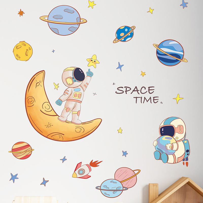 Wholesale Custom Wall Stickers PVC Cute Cartoon Astronaut Planet Home Decoration Self Adhesive Wall Stickers for Kids Room