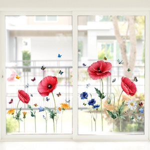 High Quality Custom PVC Removable Waterproof Decorative Butterflies Red Flower Window Wall Sticker For Bedroom