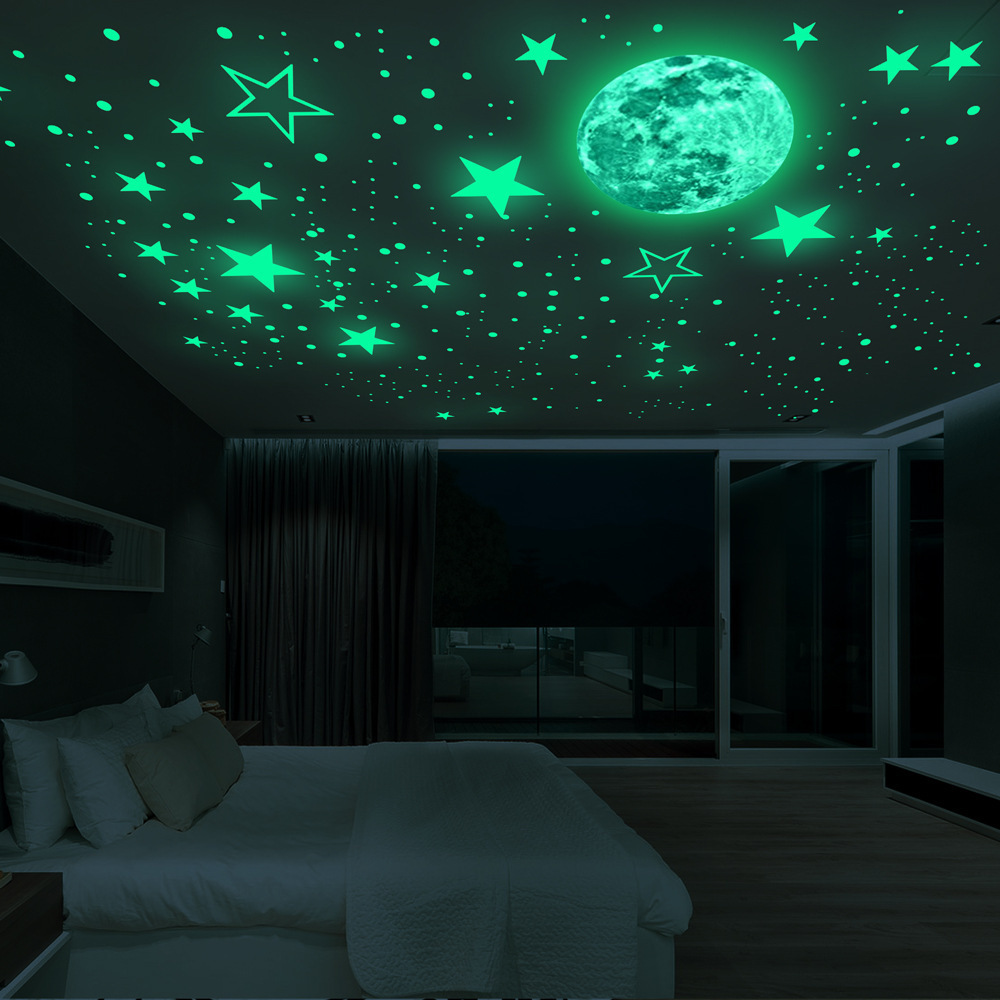 Wholesale Custom PVC Removable Stars Moon Luminous Glow in the Dark Kids Decorative Wall Sticker for Bedroom