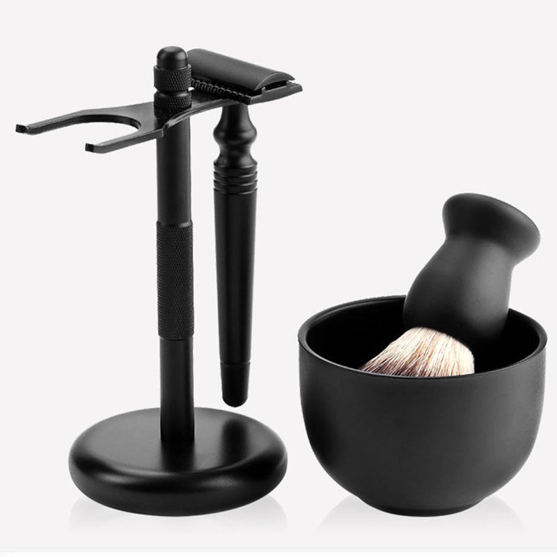 Luxury Private Label Custom Logo Shaving Tools Men's Gift Set Metal Shaving Brush Set Shaving Straight Barber Razor Stand Kits