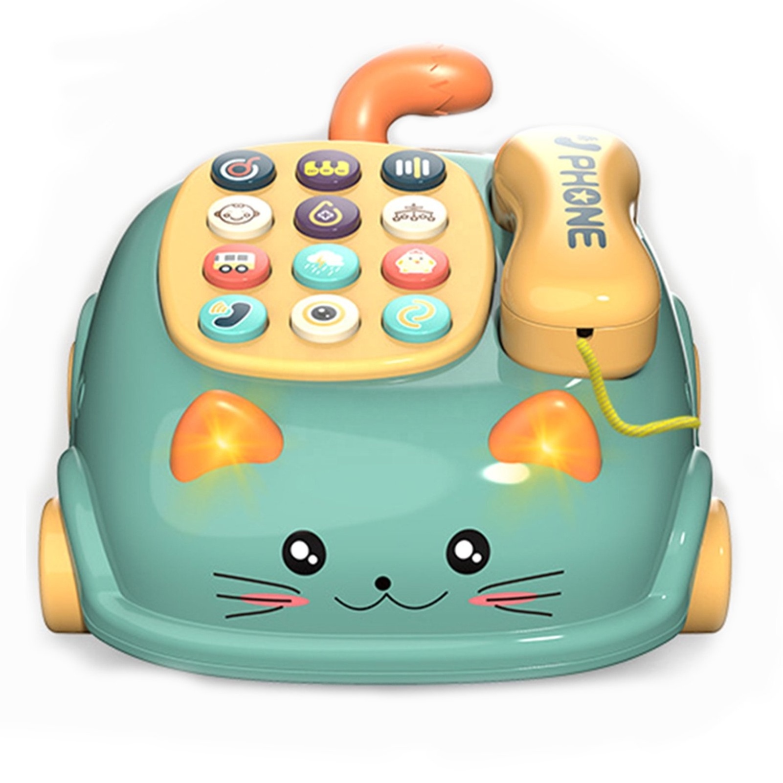 Learning story machine children cat pull cord telephone light music telephone landline toy