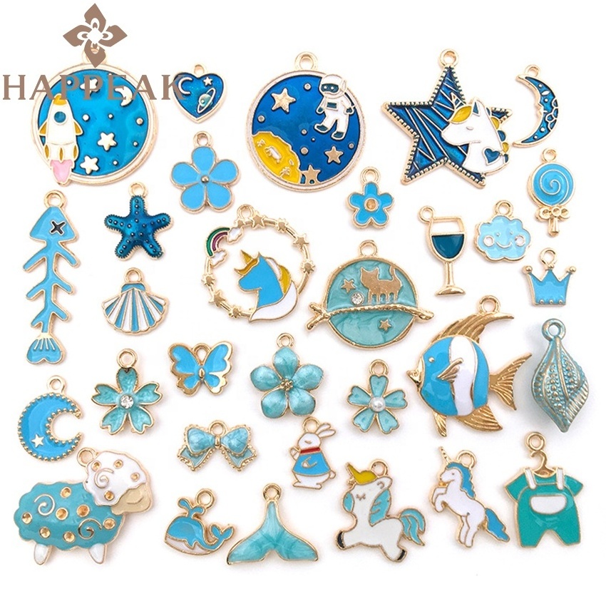 Wholesale Bulk Stainless Steel Pendant Charms Custom Cute Blue Enamel Charms For Bracelet Jewelry Making