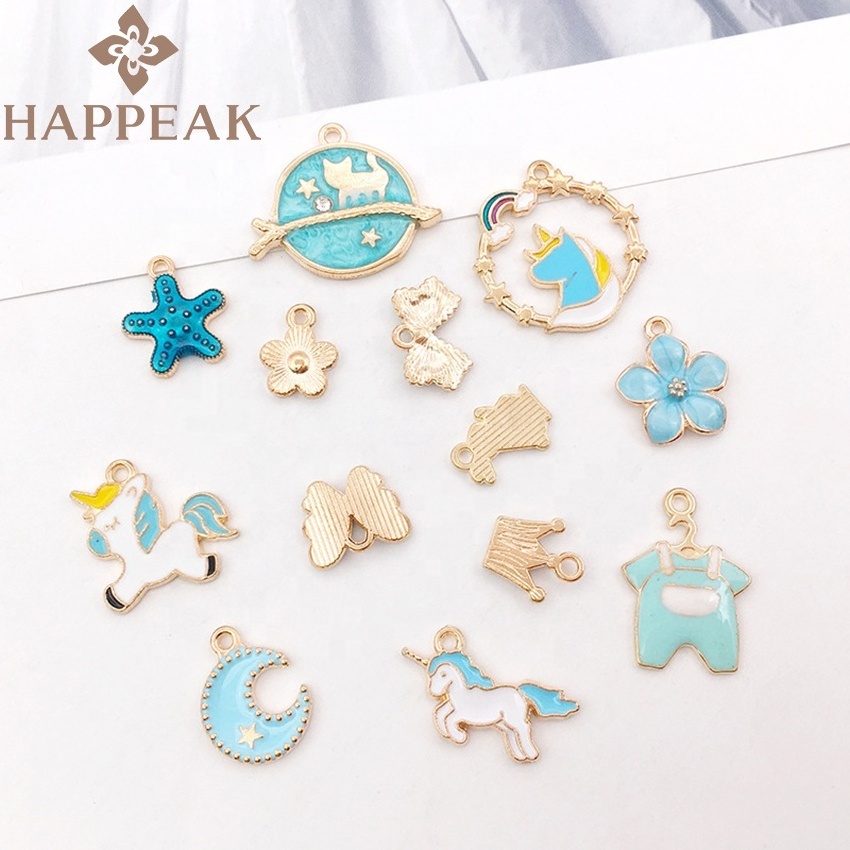 Wholesale Bulk Stainless Steel Pendant Charms Custom Cute Blue Enamel Charms For Bracelet Jewelry Making