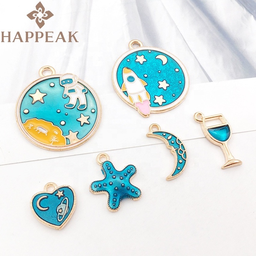 Wholesale Bulk Stainless Steel Pendant Charms Custom Cute Blue Enamel Charms For Bracelet Jewelry Making