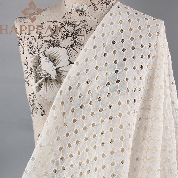 HAPPEAK Latest Design Hollow Out Voile Lace Fabric Swiss Cotton Eyelet Embroidery Fabric For Garment Making