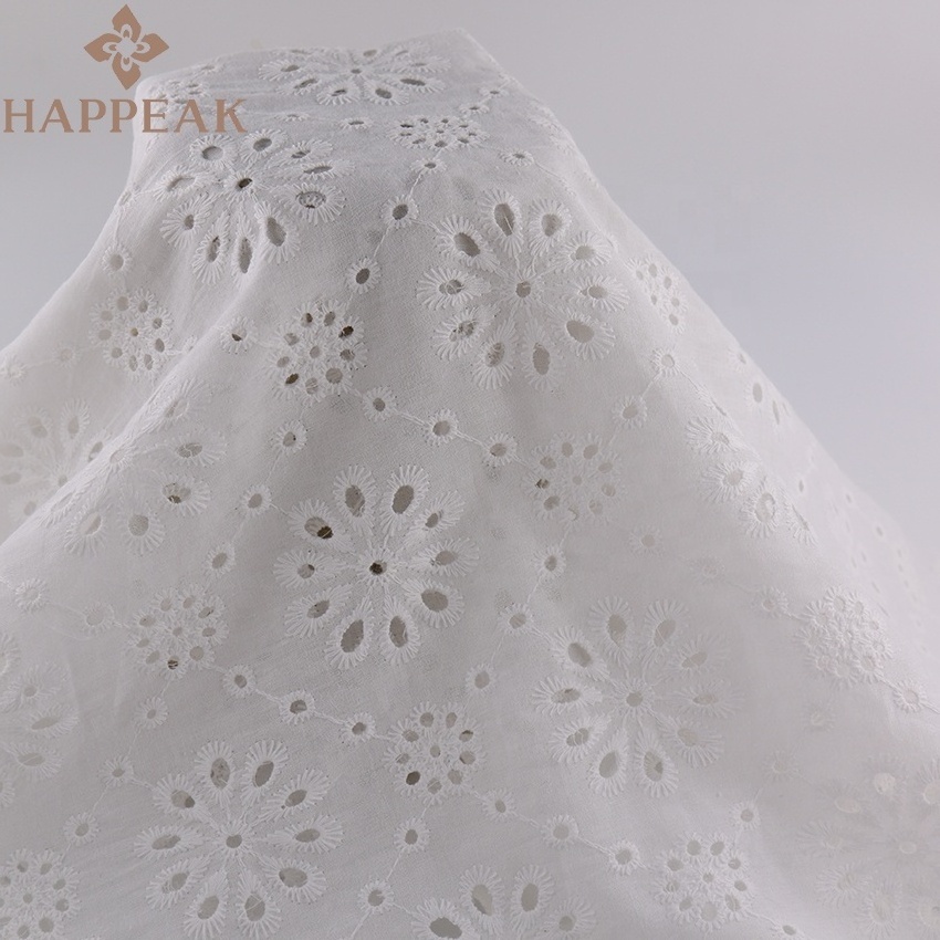 High Quality 100% Cotton Eyelet Guipure Lace Fabric Durable Soft Woven Cotton Embroidery Fabric