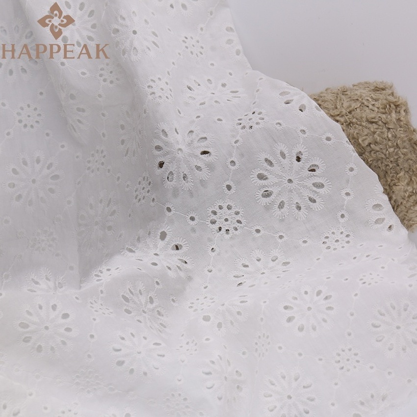 High Quality 100% Cotton Eyelet Guipure Lace Fabric Durable Soft Woven Cotton Embroidery Fabric