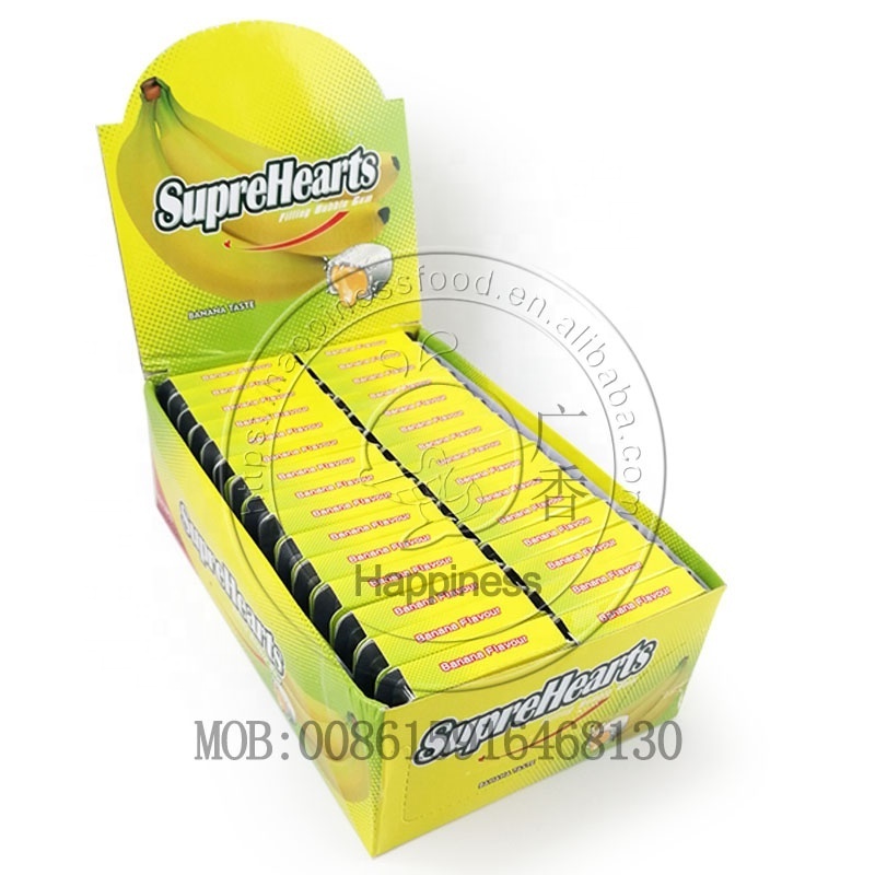 Supreheart banana flavor bubble gum filling with fruit jam chewing gum