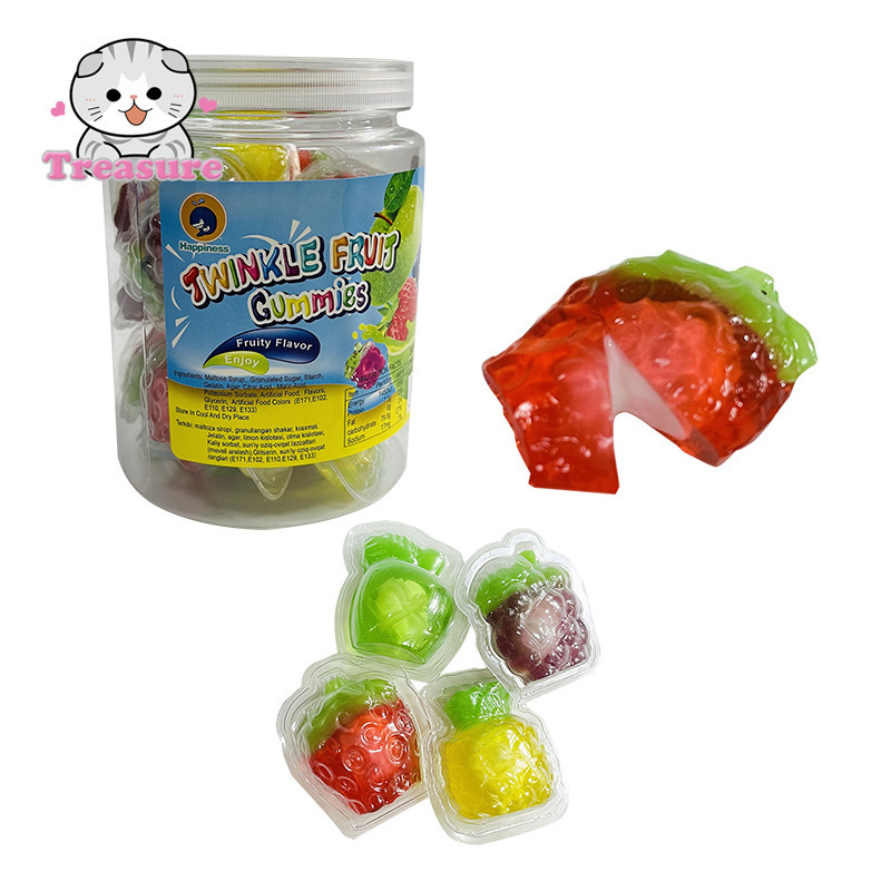 Hot Selling Fruit Shapes Soft Candy Sweet Fruit Flavor 3D Jelly Gummy Candy With Jam