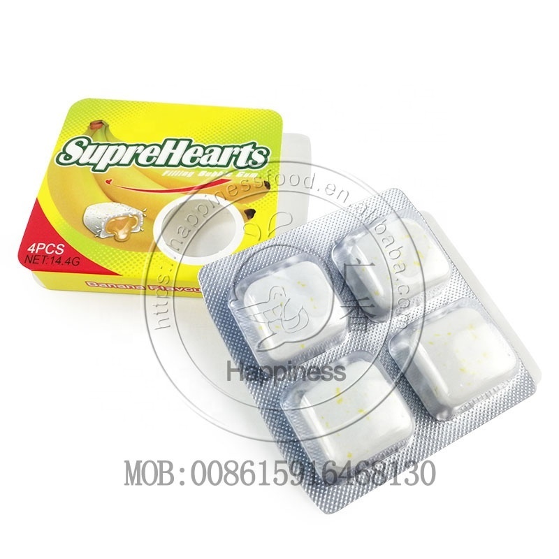 Supreheart banana flavor bubble gum filling with fruit jam chewing gum