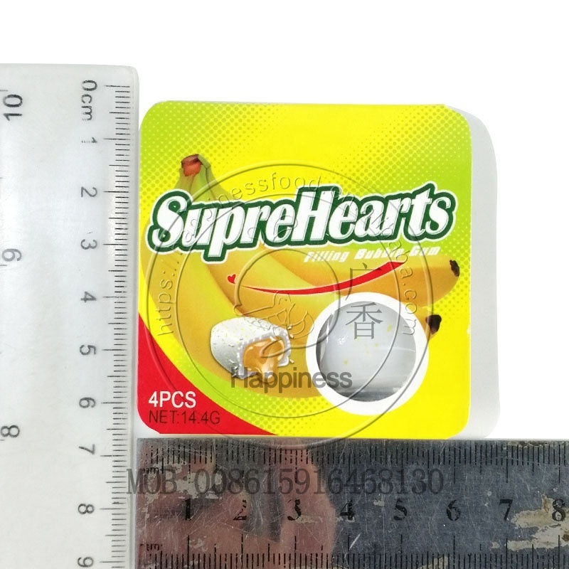 Supreheart banana flavor bubble gum filling with fruit jam chewing gum