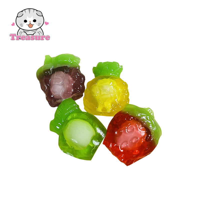 Hot Selling Fruit Shapes Soft Candy Sweet Fruit Flavor 3D Jelly Gummy Candy With Jam