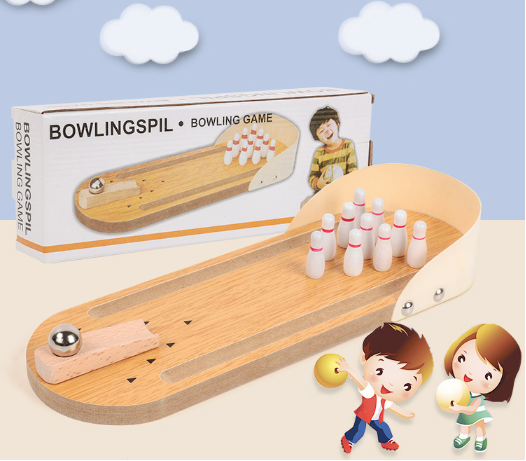 Wooden Desktop Game Kids Sport Toy Metal Ball Wooden Tabletop Mini Bowling Game For Kids And Adults