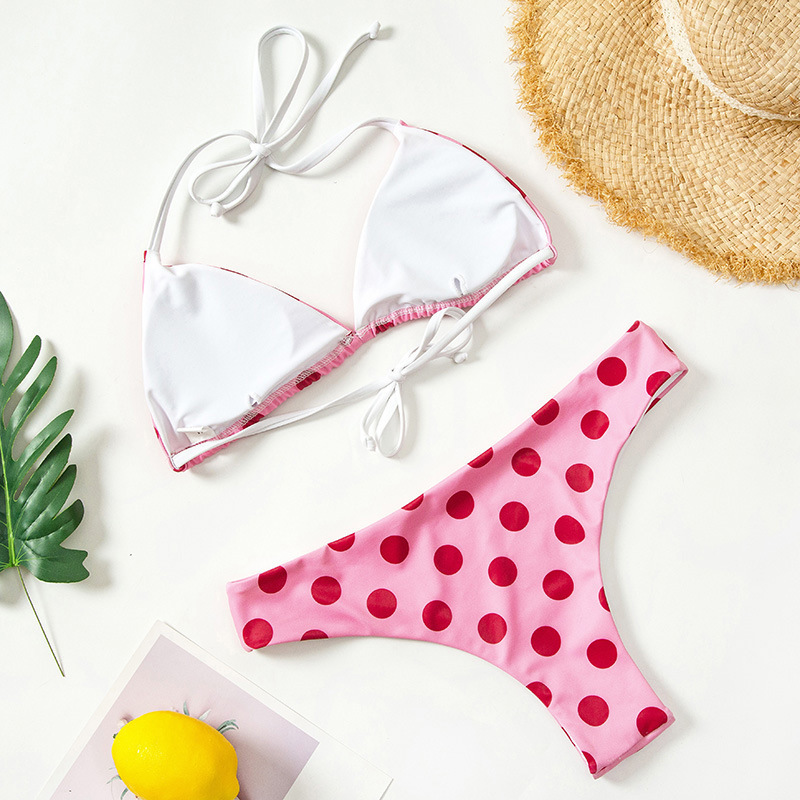 beachwear 2022 polka dot swimsuit two piece bathing suits retro halter neck pink micro swimwear women