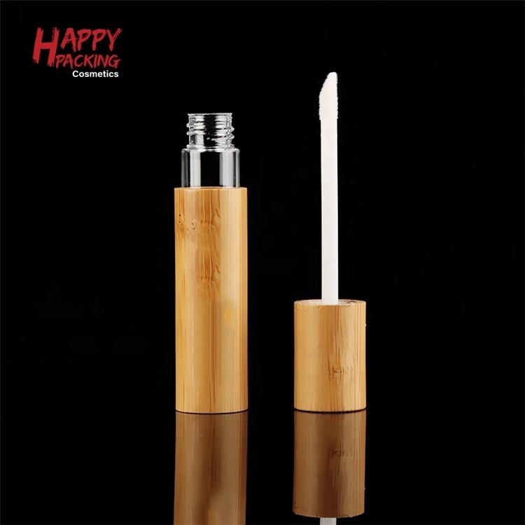 Eco Friendly Cosmetic Lip Gloss Tube Glass Bamboo Lip Gloss Container Wholesale Lipgloss Cases