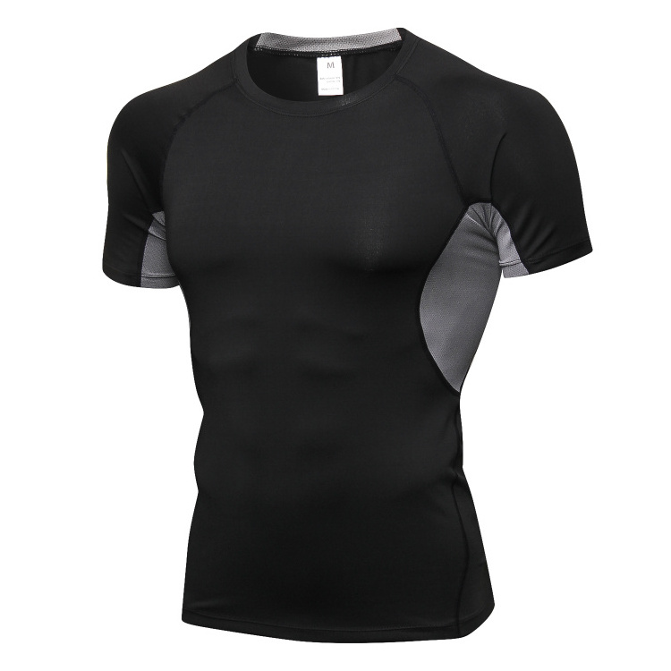 Cheap cool dry men's short sleeve compression training tops tight gym fitness sport t-shirts