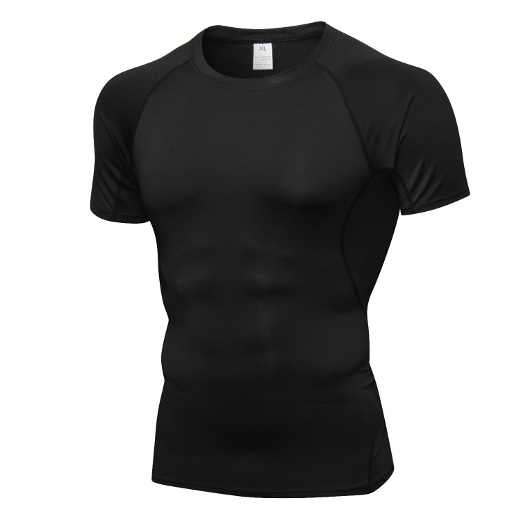 Cheap cool dry men's short sleeve compression training tops tight gym fitness sport t-shirts