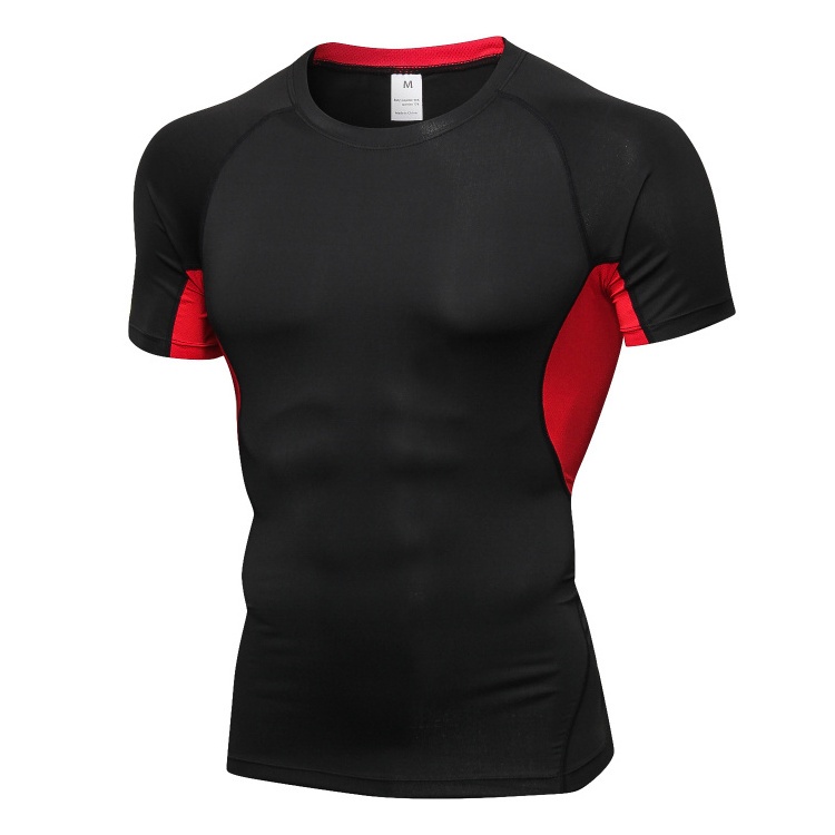 Cheap cool dry men's short sleeve compression training tops tight gym fitness sport t-shirts