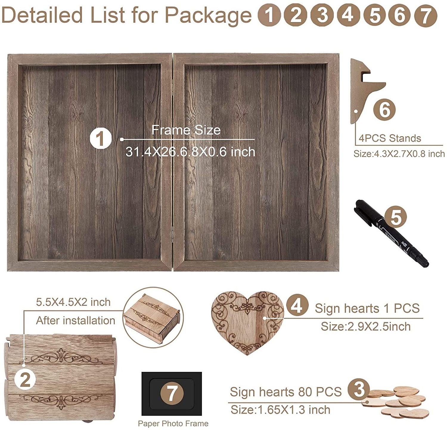 Rustic Wedding Decorations Wooden Guest Book Drop Top wedding Frame for Wedding decor