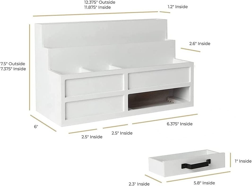 White Desktop Organizer with Drawer and Pen Holder for Office Desk Organization Art Supply Storage