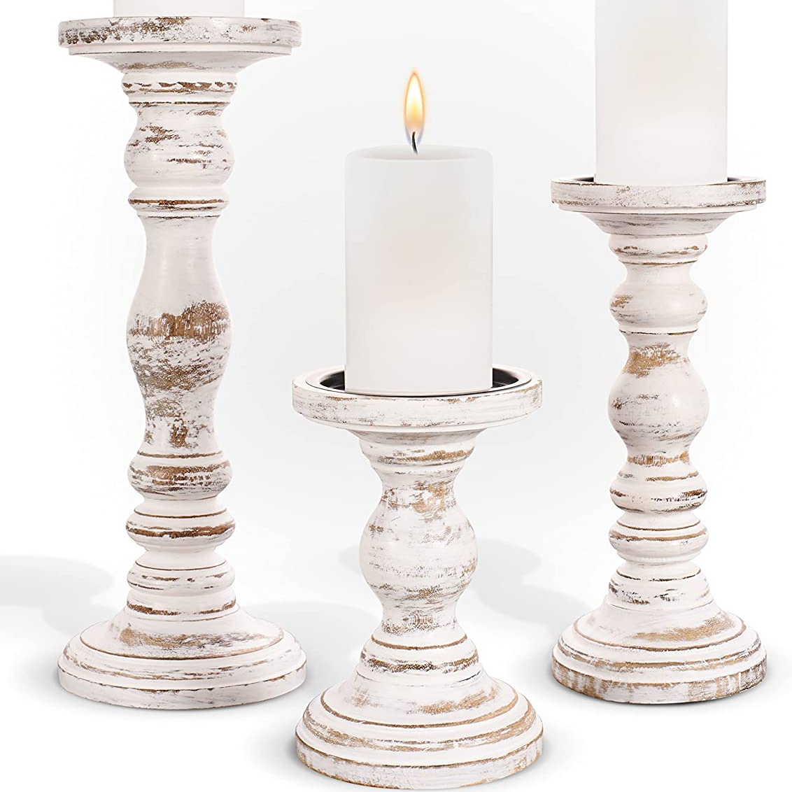 Rustic White Large Candle Holders Tall Candle Holders for Pillar Candles