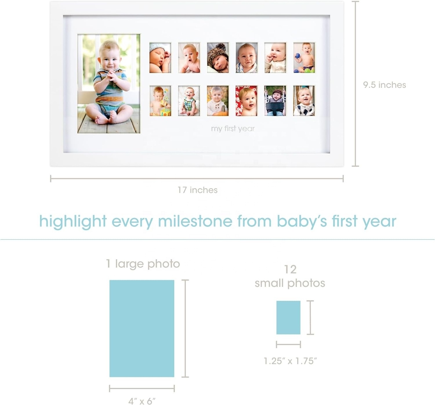 My First Year Photo Moments Baby Keepsake Picture Frame Gender-Neutral Baby Milestone Nursery Wall Decor 13 Photo Inserts