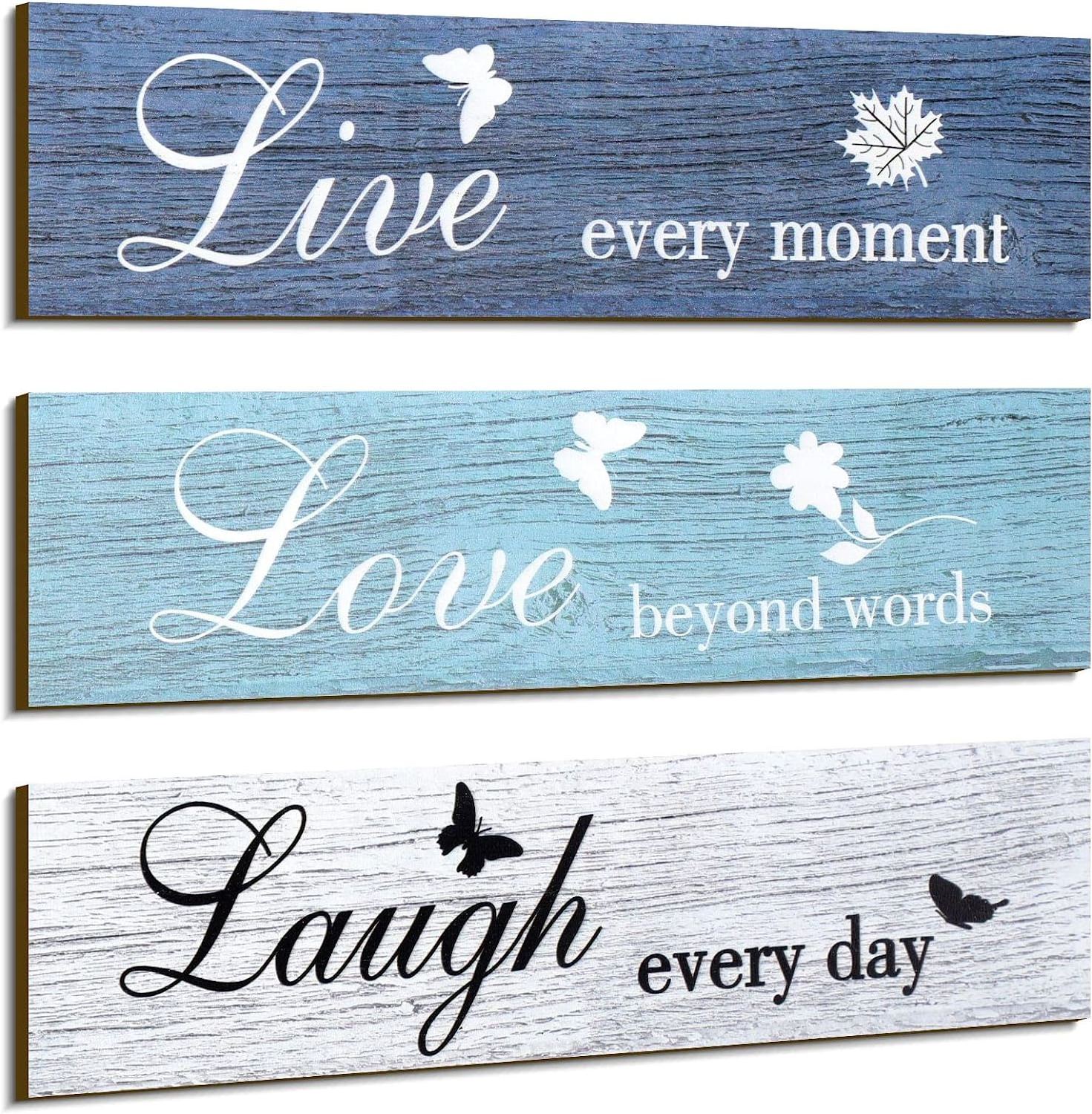 Live Love and Laugh Quote Farmhouse Wall Decor Wood Sign