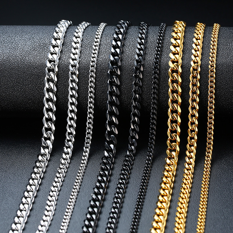 Wholesale Variety Stainless Steel Jewelry Gold Silver Black Color Herringbone Chain Cuban Link Necklace for Men