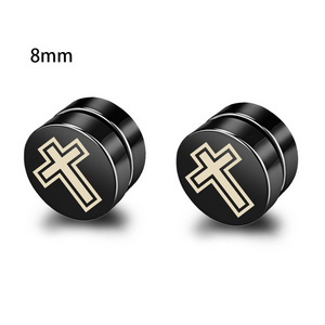 Magnet earrings men's stainless steel cross flower piercing earrings