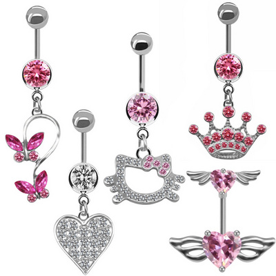 New Trendy Cartoon Stainless Steel Belly Button Ring Belly Piercing Lovely Crystal Cats Navel Rings Set Body Piercing Jewelry