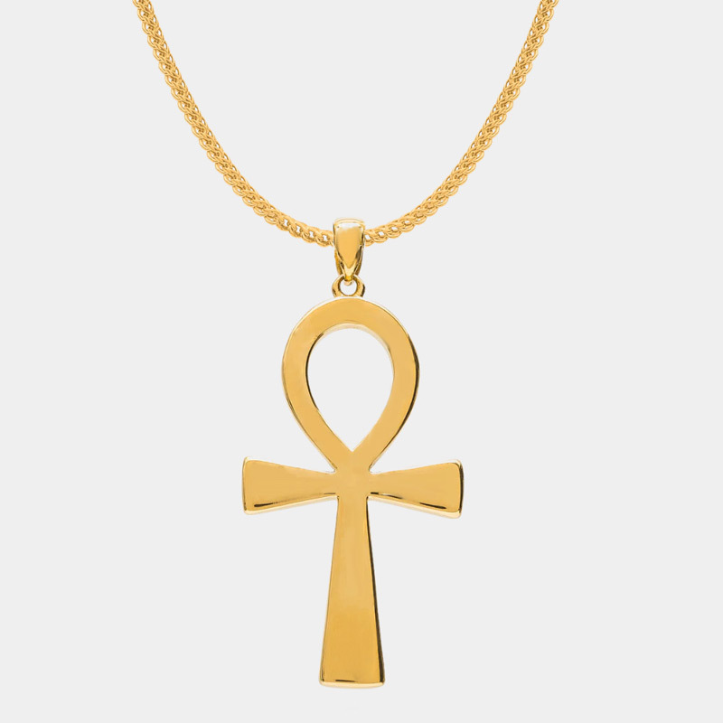 Wholesale Ancient Egyptian Hieroglyphic Symbol Jewelry 18k Gold Plated Stainless Steel Ankh Cross Pendant Necklaces For Men