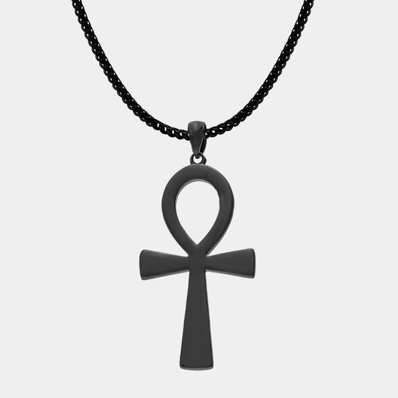 Wholesale Ancient Egyptian Hieroglyphic Symbol Jewelry 18k Gold Plated Stainless Steel Ankh Cross Pendant Necklaces For Men