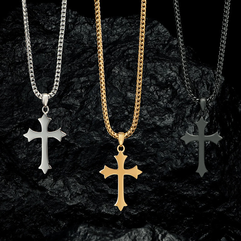 New Arrival Religious Jewelry 18K Gold Plated 316l Stainless Steel Jesus Cross Pendant Chain Necklaces For Men Jewelry Gift