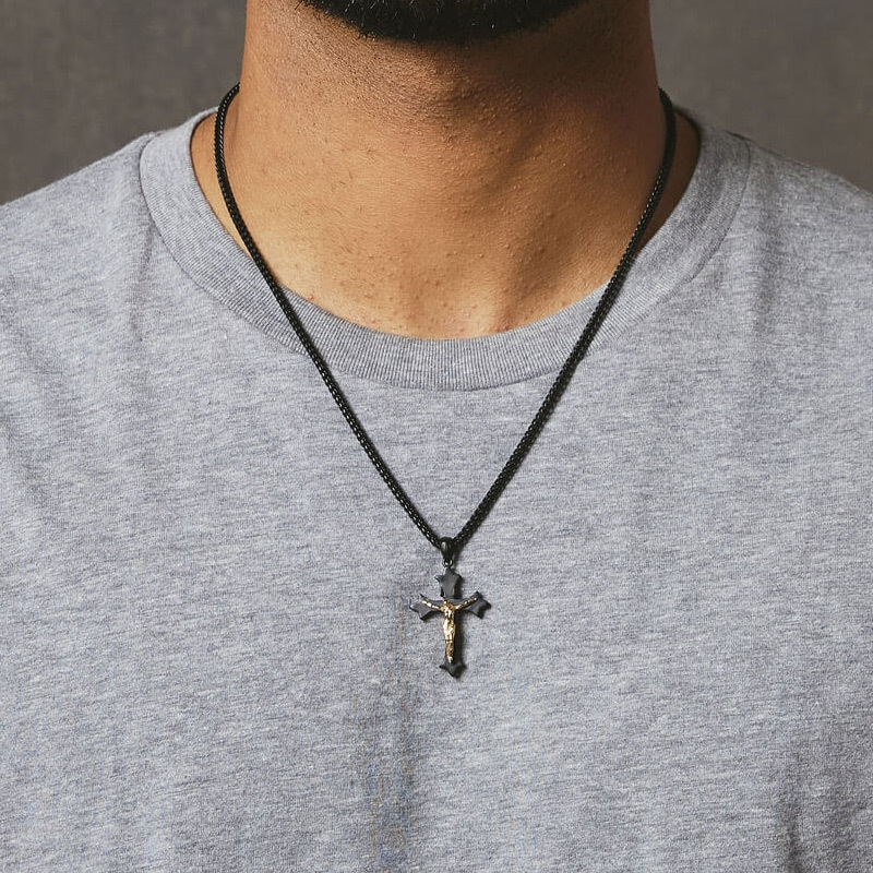 316L Stainless Steel Mirror Polished Medieval Crucifix Jesus Christ Cross Charm Pendant Necklace for Men Fashion Jewelry