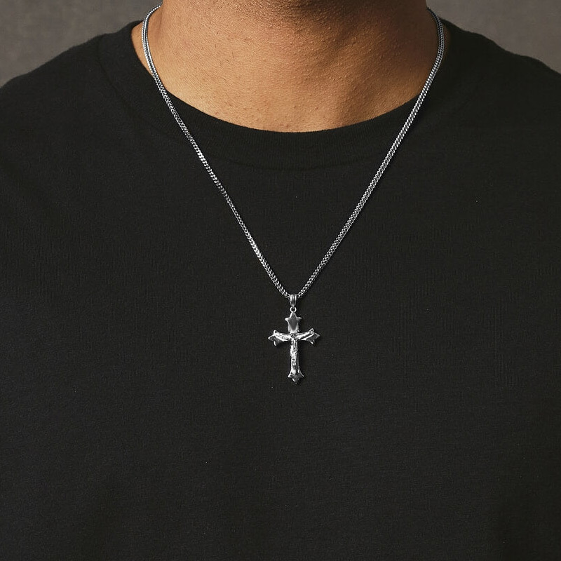 316L Stainless Steel Mirror Polished Medieval Crucifix Jesus Christ Cross Charm Pendant Necklace for Men Fashion Jewelry