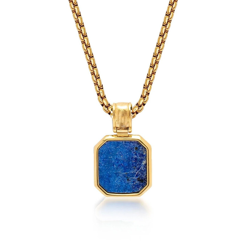 Premium 316L Stainless Steel Gold Plated Square Malachite Blue Lapis Matte Onyx Natural Stone Gemstone Necklace For Men