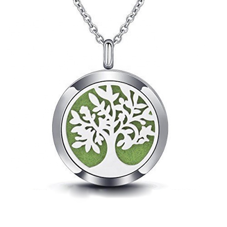 Top Quality Life of Tree Perfume Oil Jewelry Necklace Locket in 361l Stainless steel Material for valentines's gift