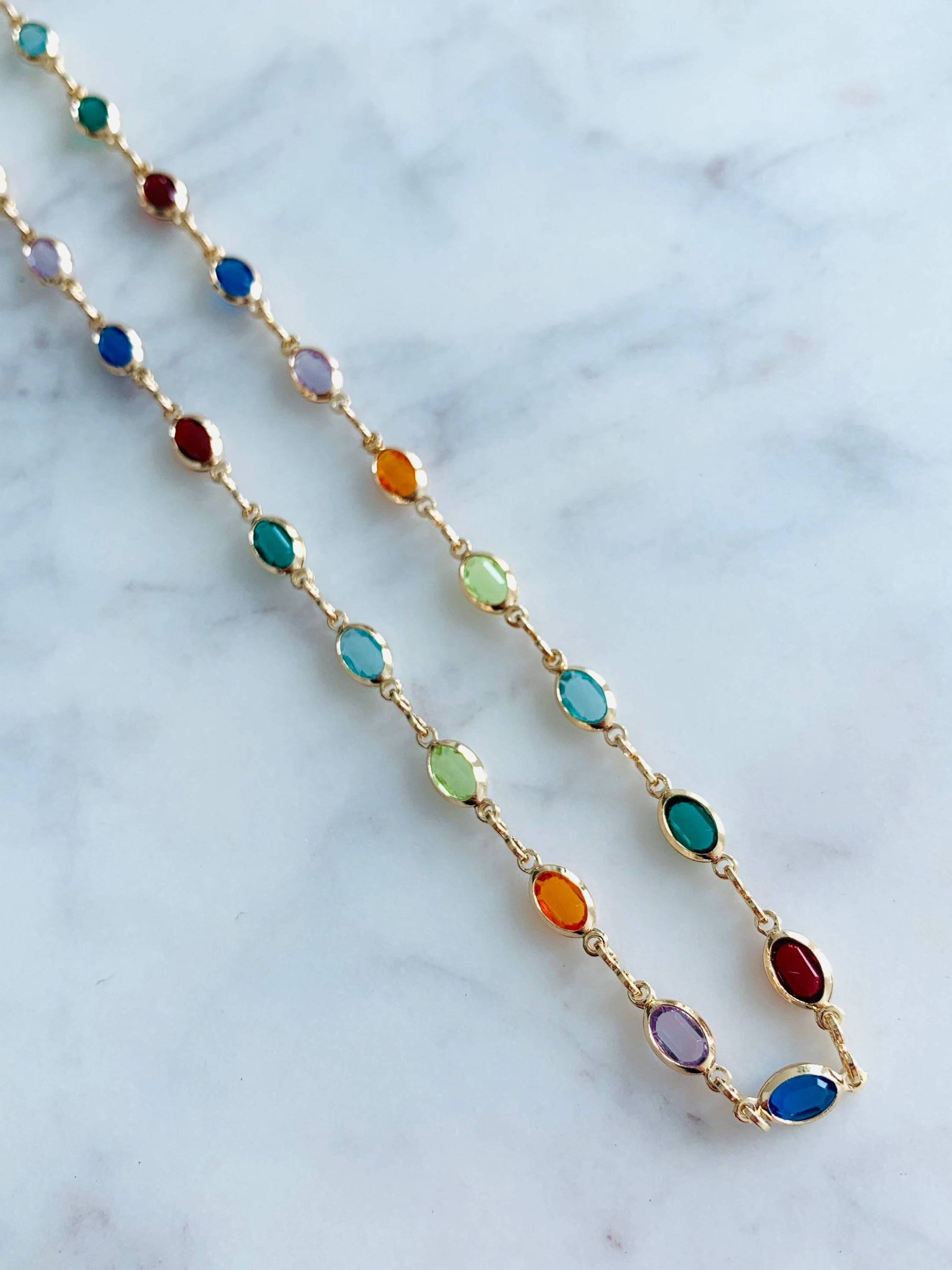 18k Gold Plated Colorful Stone Necklace Bijoux Femme Gemstone Multi Color Necklace For Women