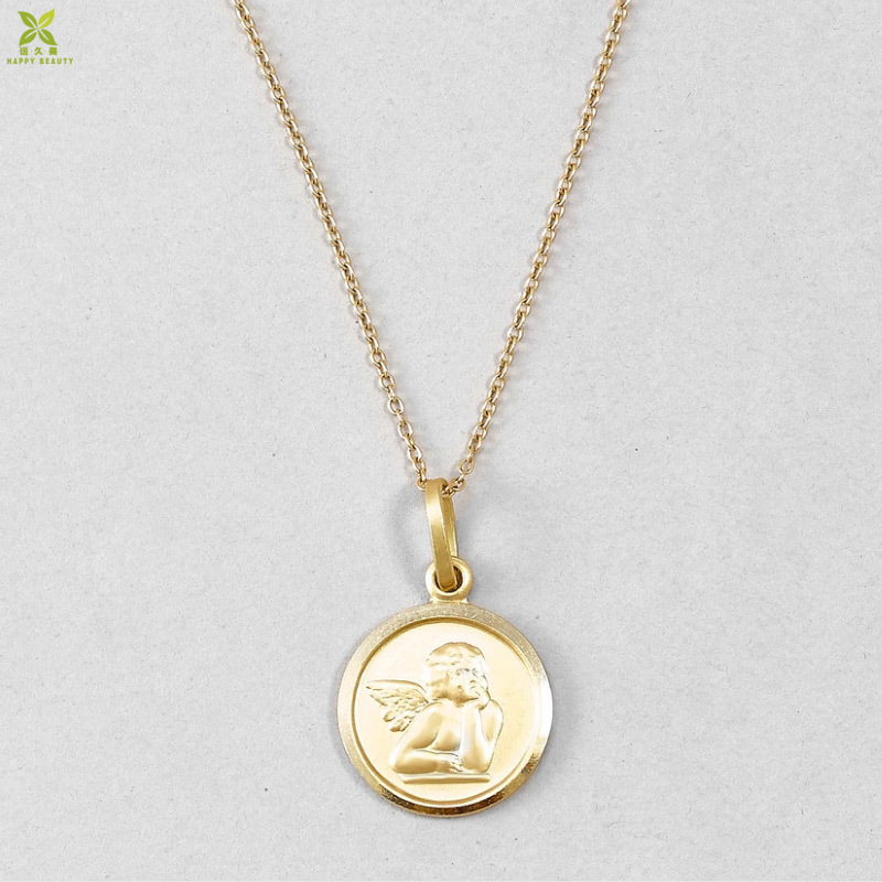 Personalized 18K Yellow Gold Plated Religious Medal Guardian Angel Pendant Necklace For Women and Teen