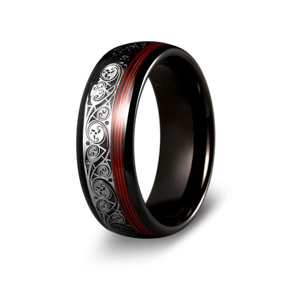 8mm Black Tungsten Ring Celtic Spiral Red Guitar String Inlaid Wedding Band Rings for Men