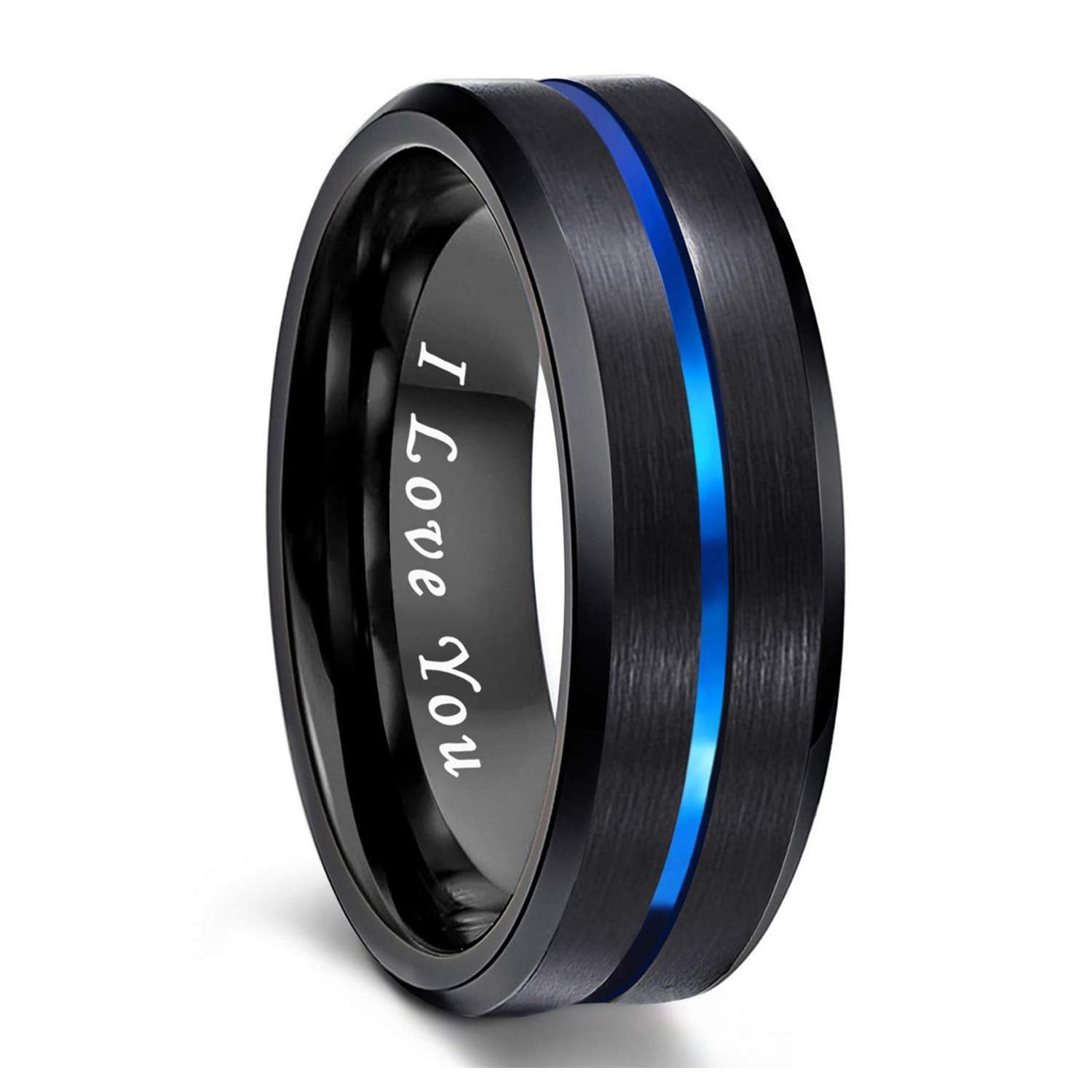 Mens Tungsten Ring Wedding Band 6mm 8mm 10mm Engraved I Love You Thin Stainless Steel Blue Rose Gold Black ring