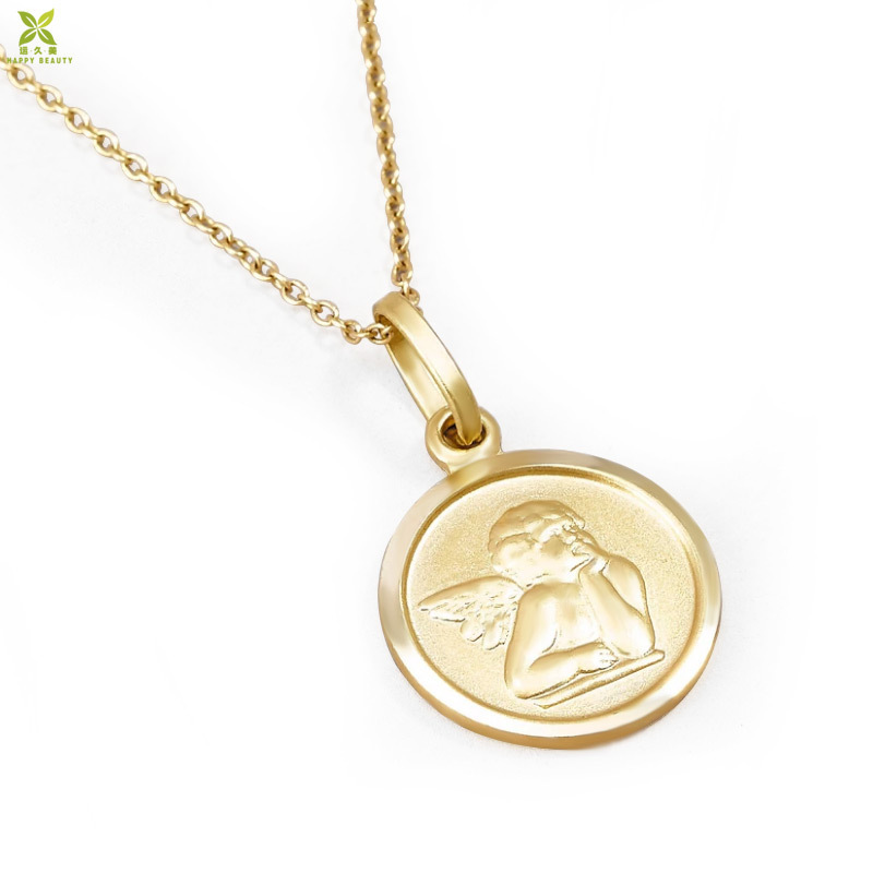 Personalized 18K Yellow Gold Plated Religious Medal Guardian Angel Pendant Necklace For Women and Teen