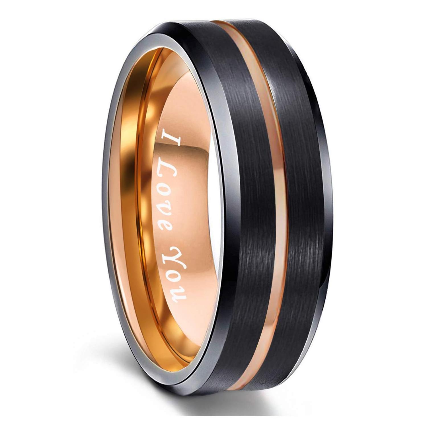 Mens Tungsten Ring Wedding Band 6mm 8mm 10mm Engraved I Love You Thin Stainless Steel Blue Rose Gold Black ring