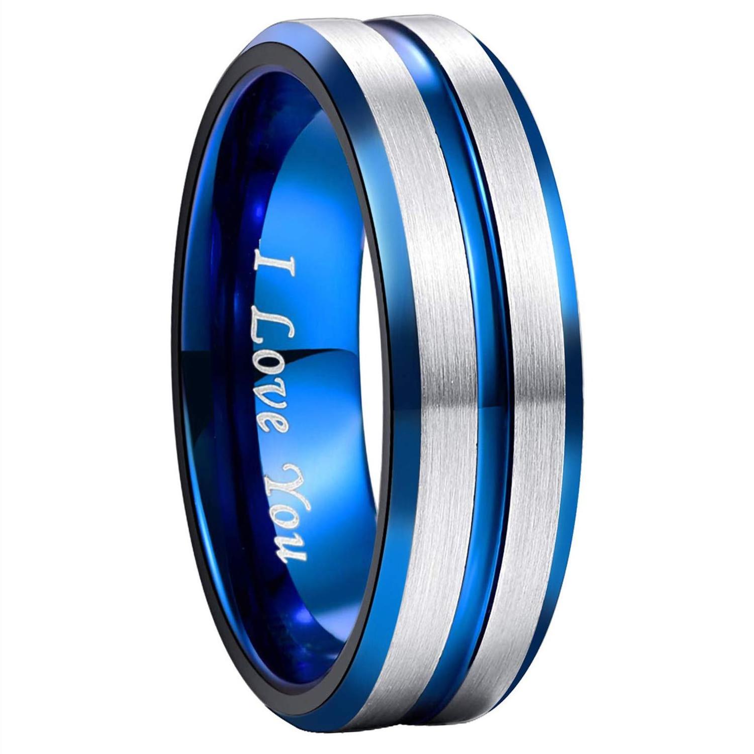 Mens Tungsten Ring Wedding Band 6mm 8mm 10mm Engraved I Love You Thin Stainless Steel Blue Rose Gold Black ring